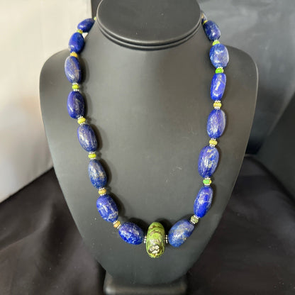 Green Turquoise Lapis Chunky Southwestern Sterling Silver Necklace 21” 19257