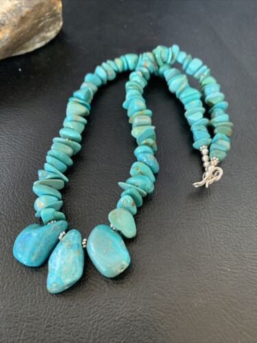 Navajo Blue Green Turquoise Necklace Sterling Silver 16" Handmade 12914