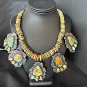 Statement Royston Turquoise Old Pawn 5 Navajo Necklace 23" | Sterling Silver | Authentic Native American Handmade | 19127