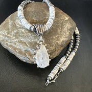 White Buffalo Turquoise Pendant Navajo Pearls Necklace 22" | Sterling Silver | Authentic Native American Handmade | 18261