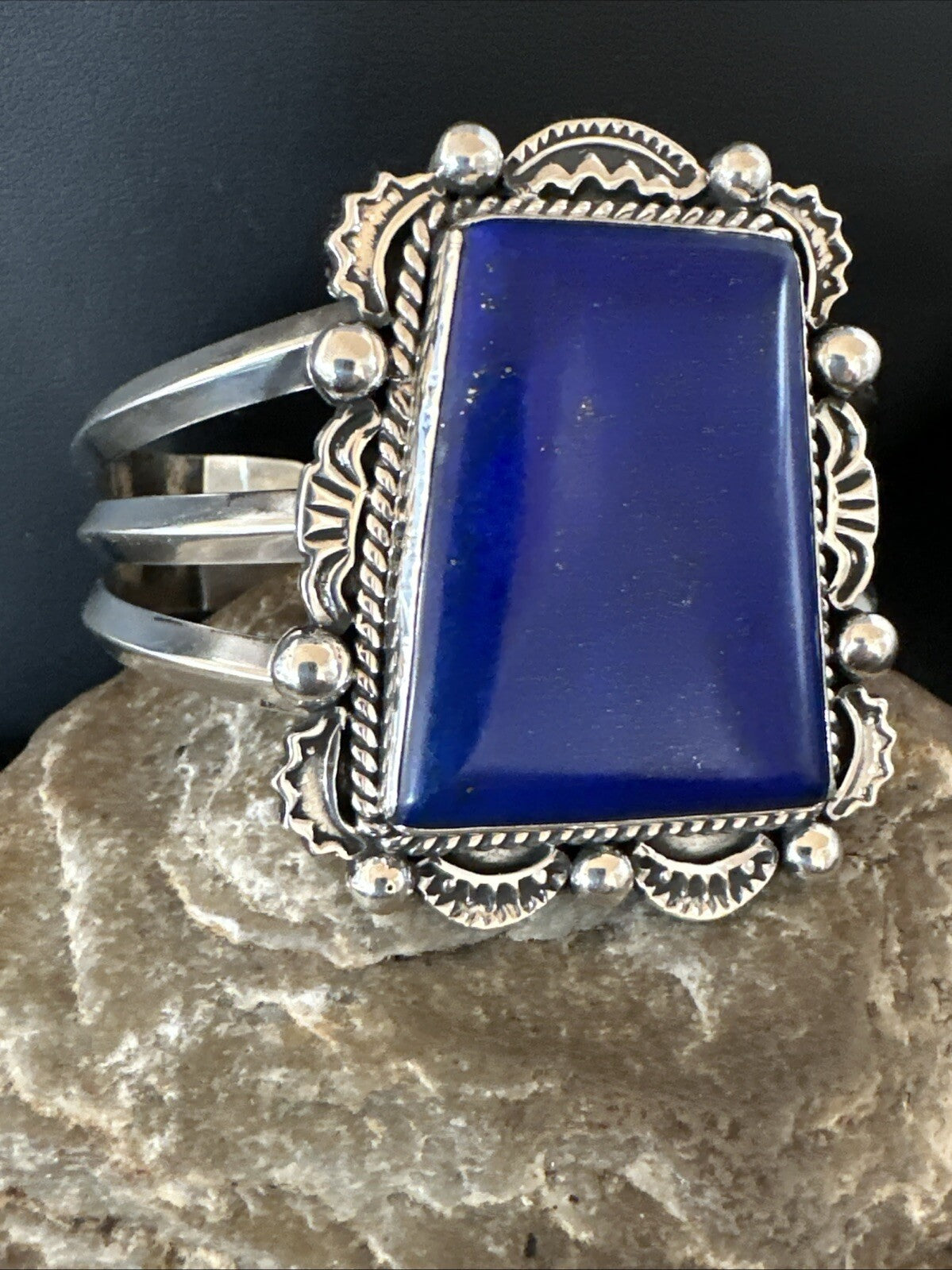 Native Mens Blue Lapis Lazuli Sterling Silver Cuff Bracelet 8" 18602