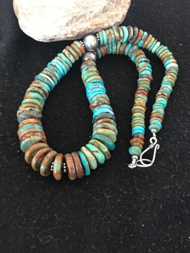 Blue Green Turquoise Navajo Pearls Sterling Silver Necklace 20” 08579