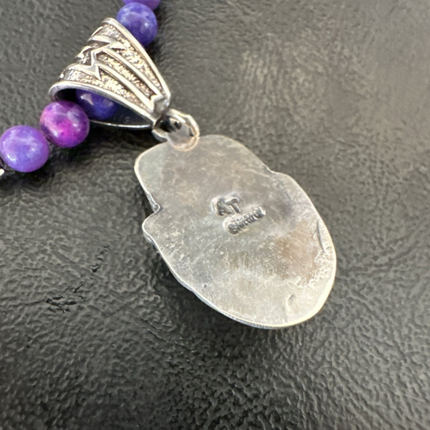 Purple Stone Pendant Navajo Sterling Silver Beads Necklace 18390