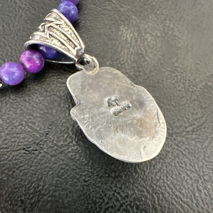 Purple Stone Pendant Navajo Sterling Silver Beads Necklace 18390
