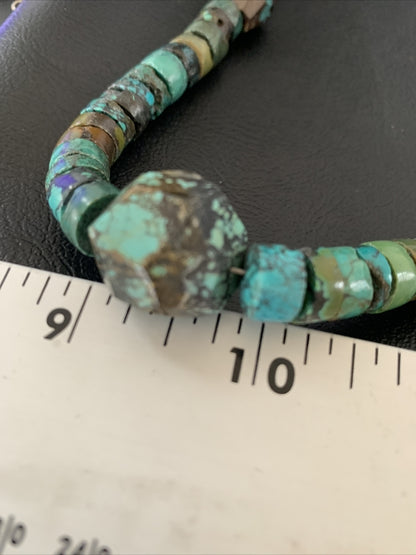 Men Chunky Spiderweb Turquoise Heishi Navajo Sterling Silver Necklace 21” 124504