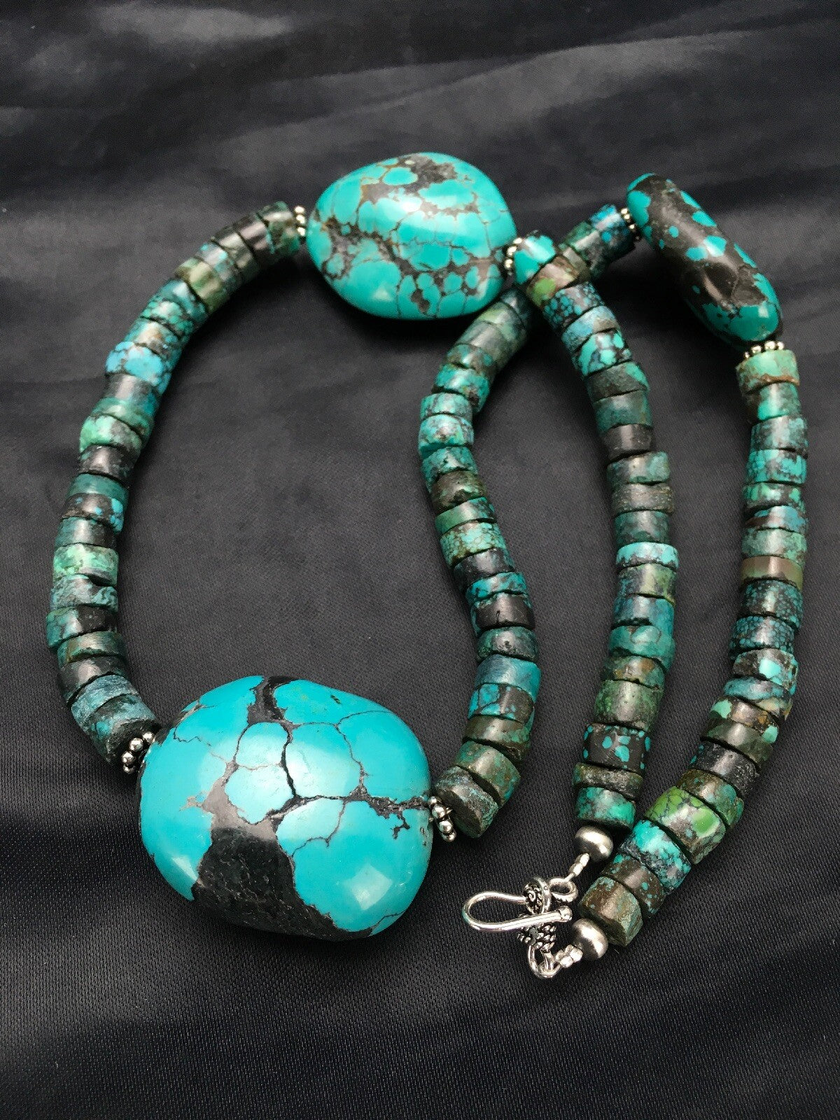Turquoise Heishi Chunky Navajo Sterling Silver Necklace 20" 02959