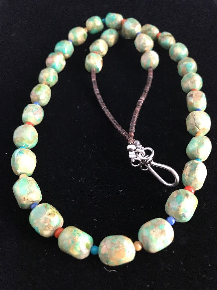 Native American Exquisite Sterling Silver Green Turquoise 24" Necklace 10070