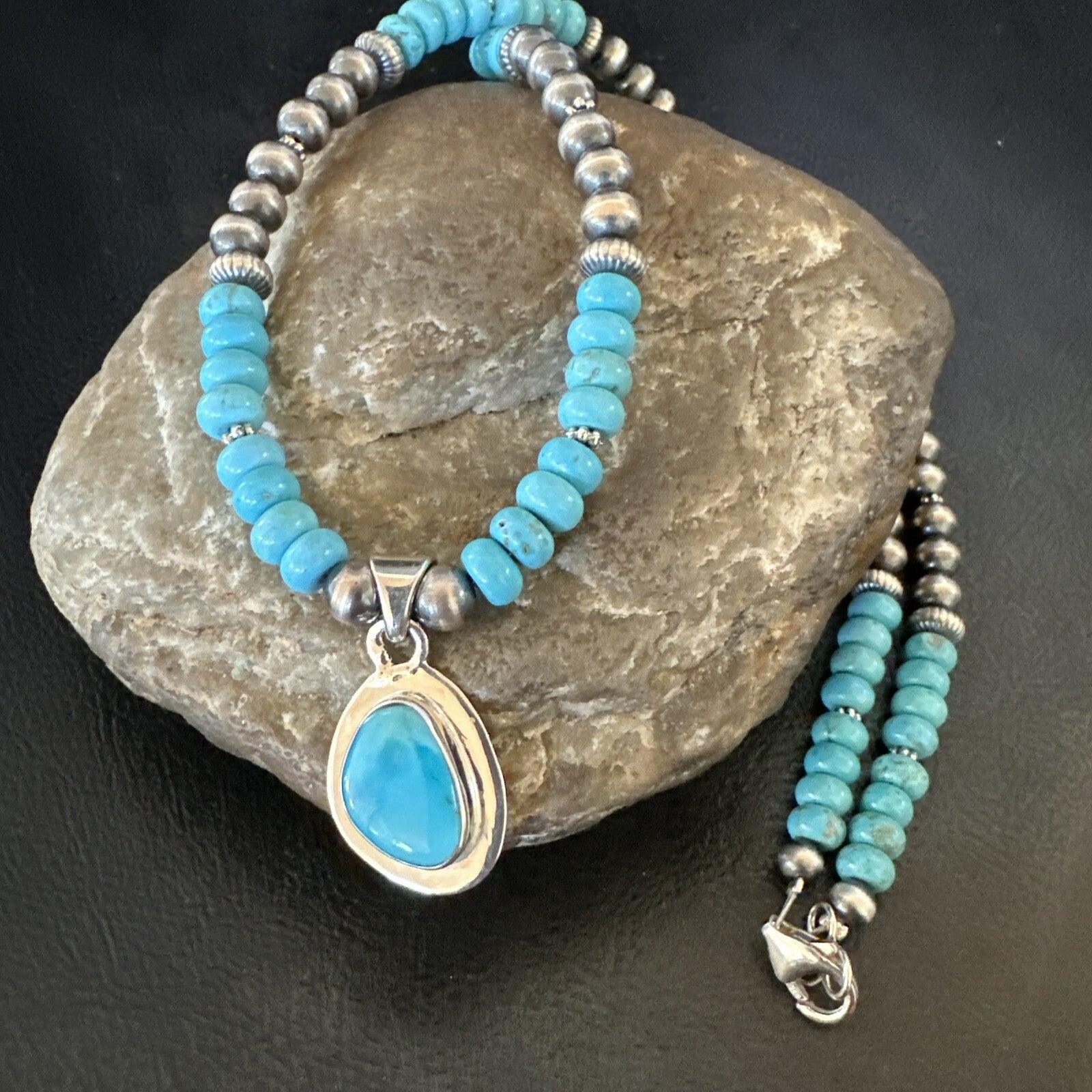 WoMens Blue Kingman Turquoise Pendant Navajo Sterling Silver Necklace 21" 18415