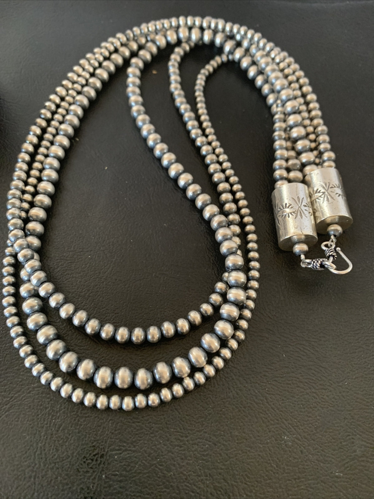 Native American Sterling Silver Navajo Pearls 3 Strands 24" Necklace 95724