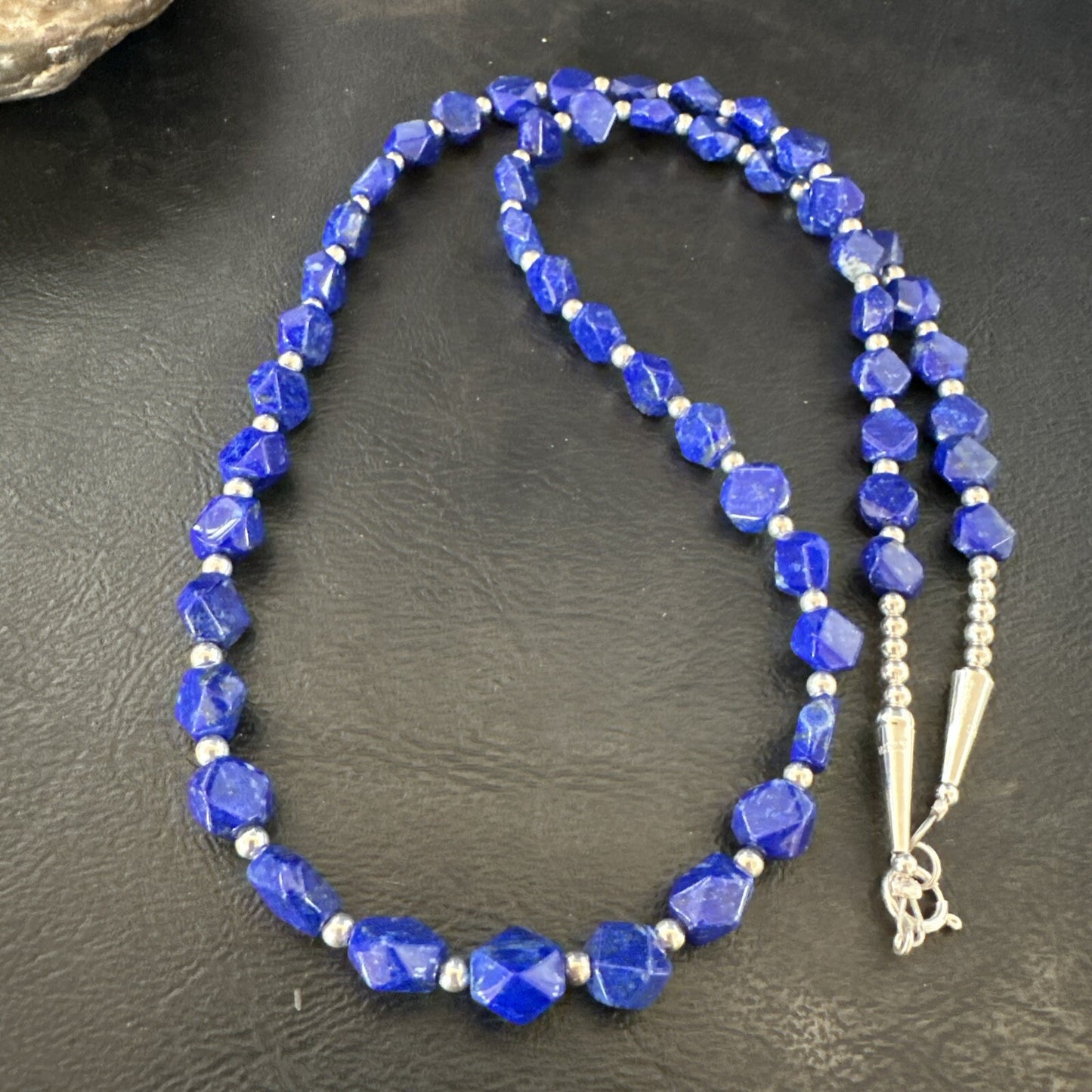 Mens Womens Lapis Lazuli Navajo Sterling Silver 24” Necklace 17749