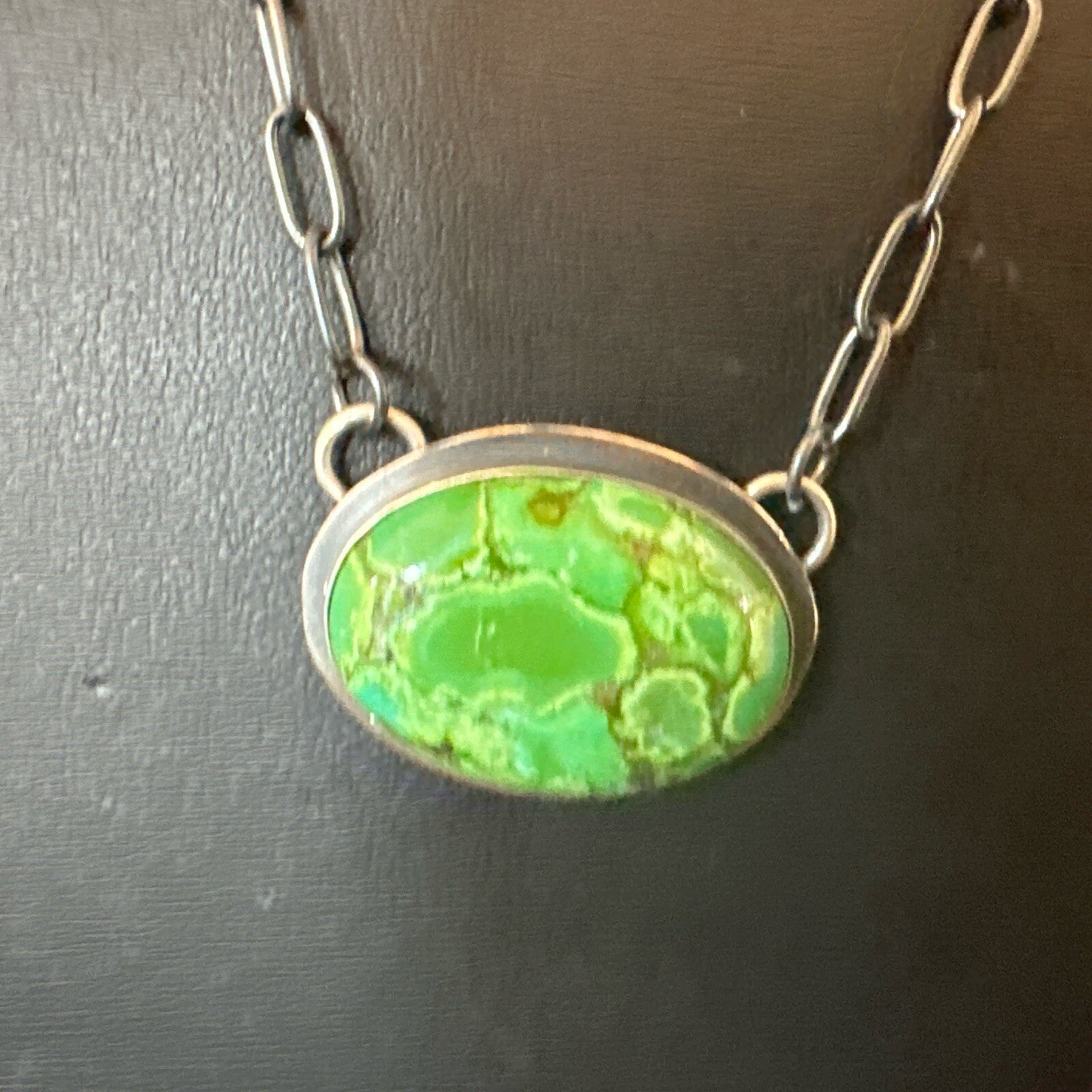Navajo Sterling Silver Chain Green Turquoise Necklace Pendant 20" 11839