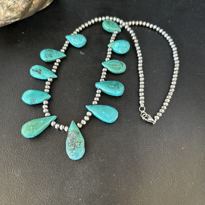 Sterling Silver Beads Blue Turquoise Necklace 14298