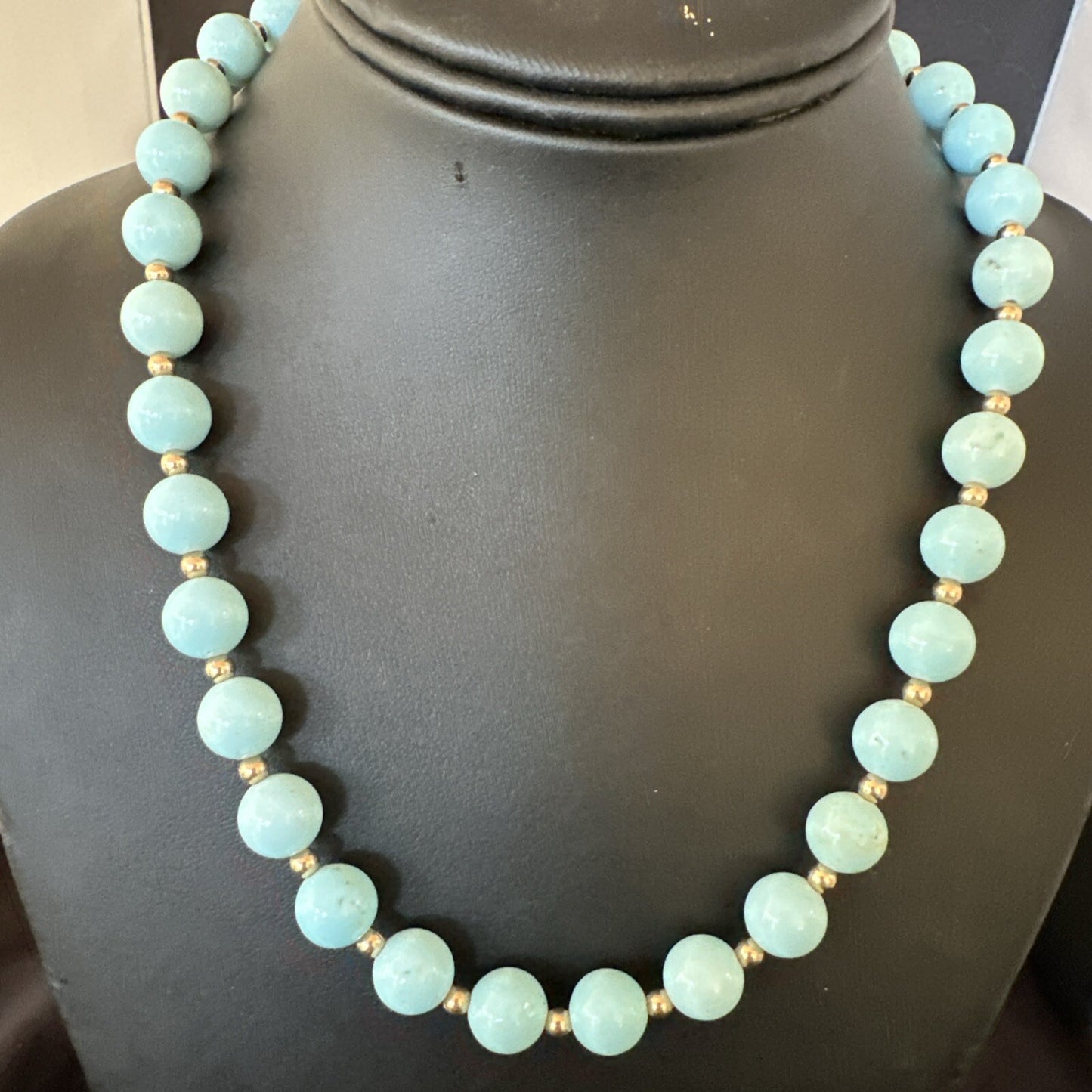 Goldfilled Womens 10mm Blue Dry Creek Turquoise Navajo Necklace 19” 18588