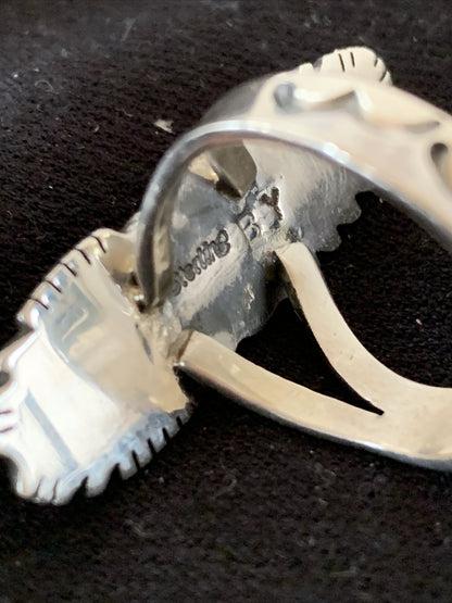 Red Spiny Oyster & Lapis Navajo Sterling Silver Ring Size 10.5 19763