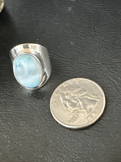 Womens Blue Larimar Navajo Sterling Silver Ring Size 5 17676
