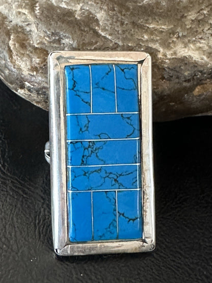 Harold Joe Mens Native American Navajo Blue Turquoise Inlay Ring Sz 11 19395