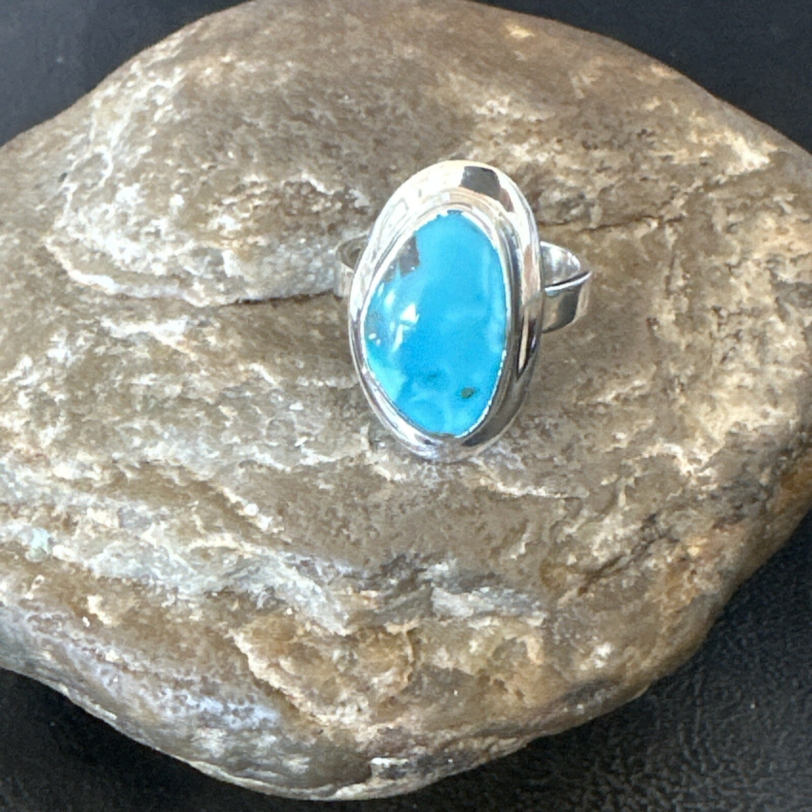 Southwestern Sterling Silver Blue Kingman Turquoise Ring Size 8 18521