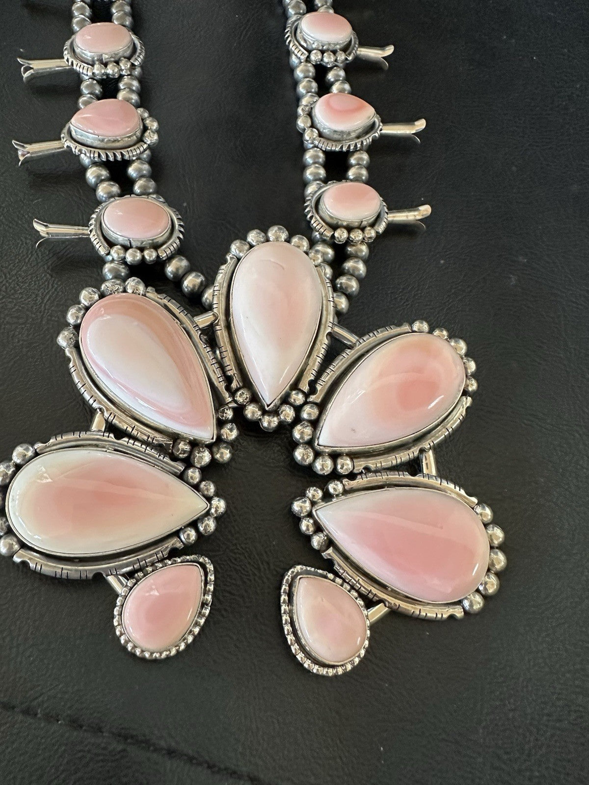 XXL Pink Queen Conch Navajo Squash Sterling Silver Naja Necklace Earrings 19462