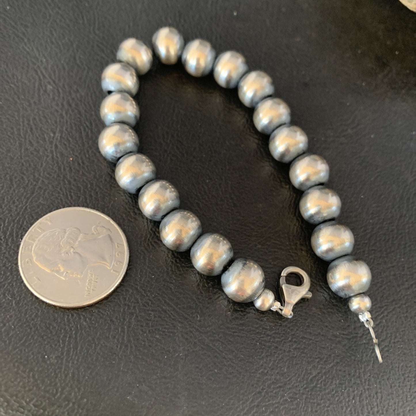 Native American Navajo 10mm Beads 7” Sterling Silver Bracelet 91007