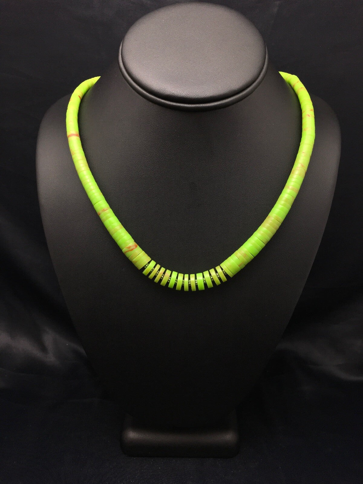 Green Gaspeite Stabilized Santo Domingo Sterling Silver Beads Necklace 20" 19445