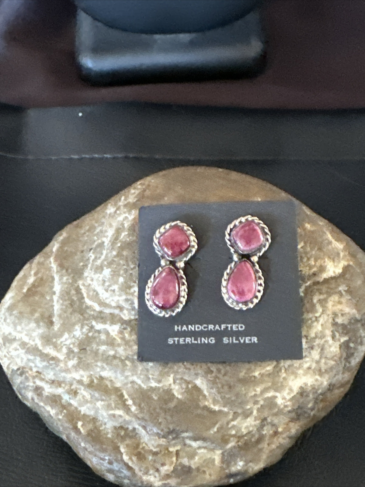 Native Purple Spiny Oyster Navajo Sterling Silver Dangle Earrings 1" 1606