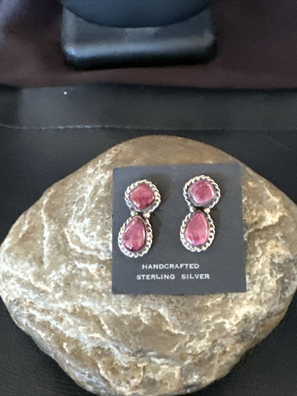 Native Purple Spiny Oyster Navajo Sterling Silver Dangle Earrings 1" 1606
