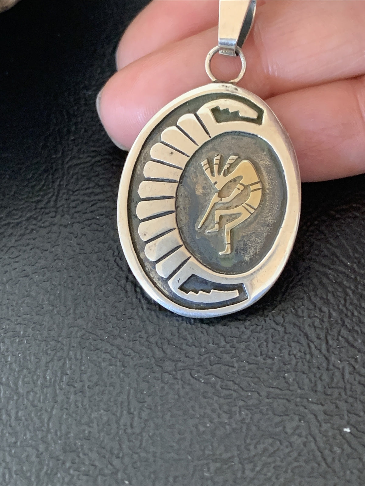 Kokopelli Hopi Gold Southwestern Sterling Silver Pendant 01396