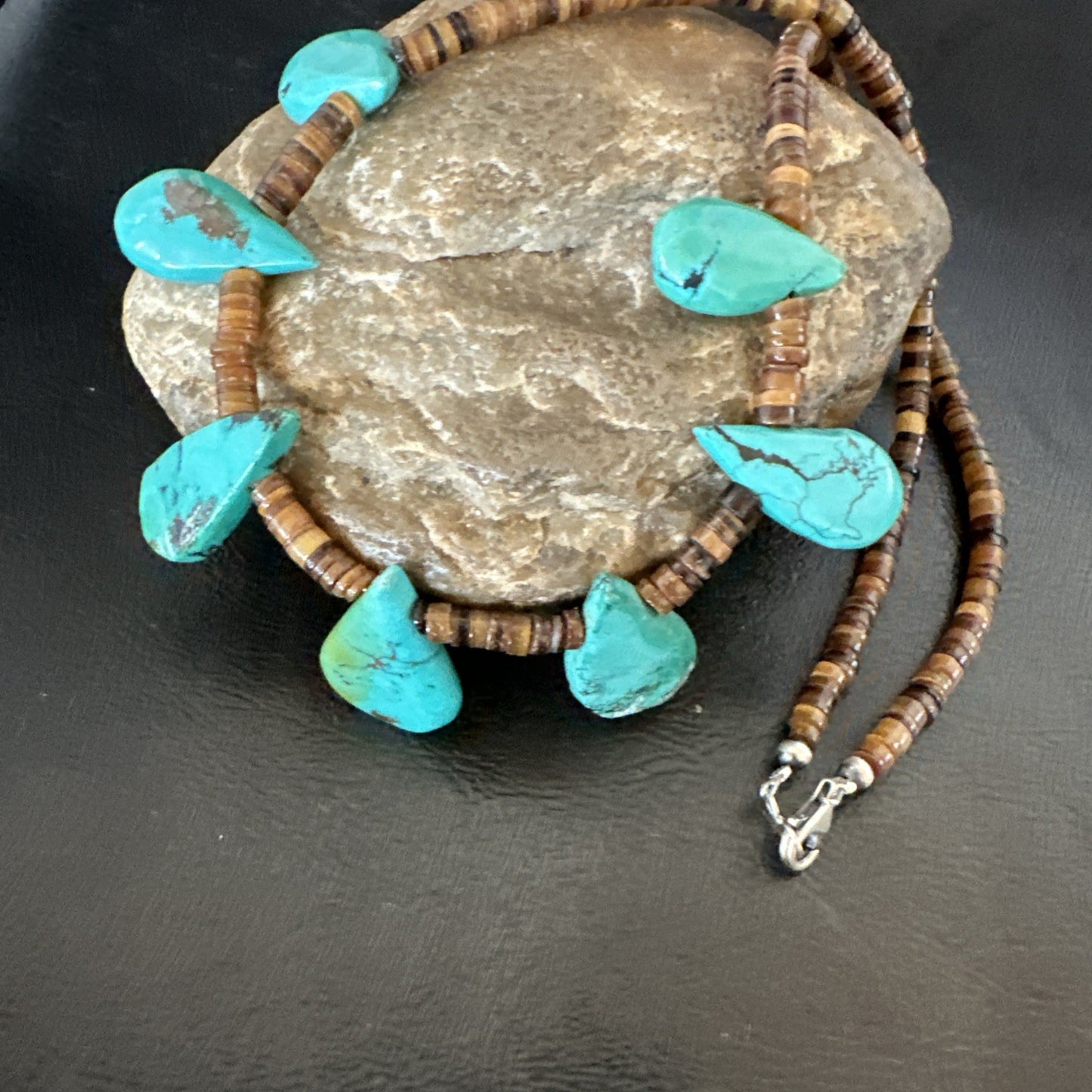 Southwestern Sterling Silver Blue Turquoise Shell 20" Necklace 19507