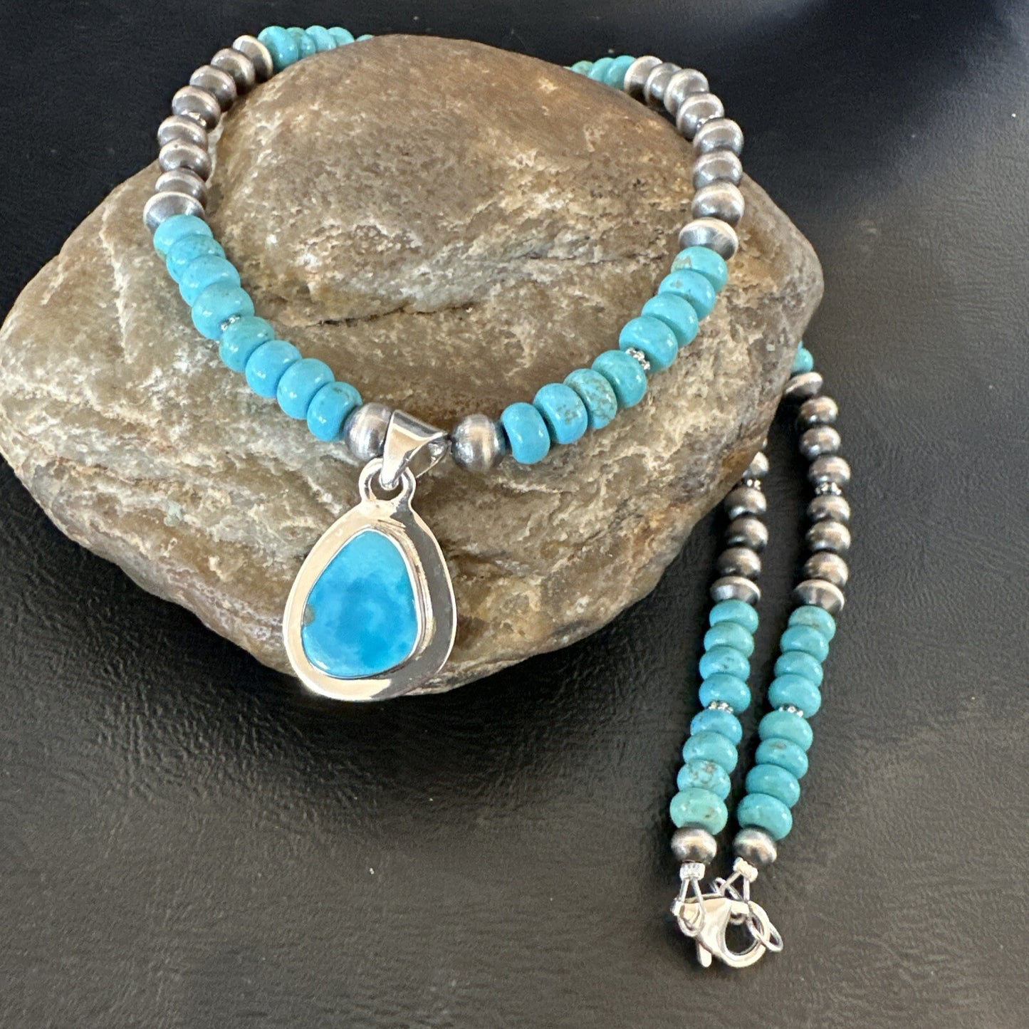 WoMens Blue Kingman Turquoise Pendant Navajo Sterling Silver Necklace 21" 17965