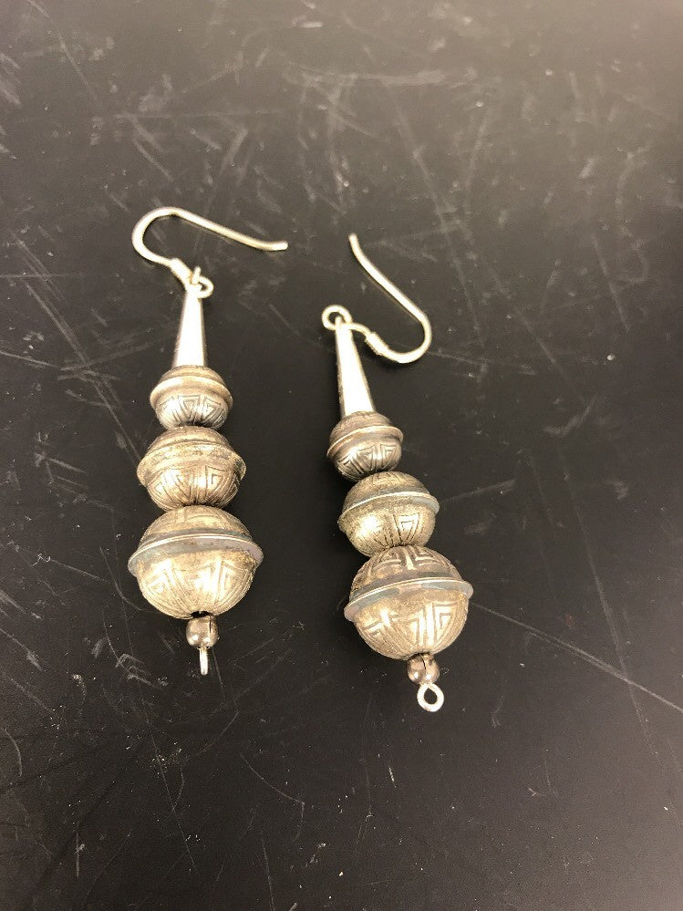 Handmade Native American Sterling Silver Beaded Earrings 1.5” 10053