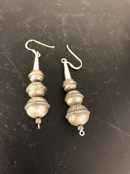 Handmade Native American Sterling Silver Beaded Earrings 1.5” 10053
