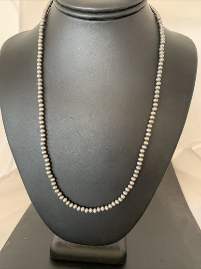 4mm Sterling Silver Beads Navajo 18" Hook Eye Cone Necklace