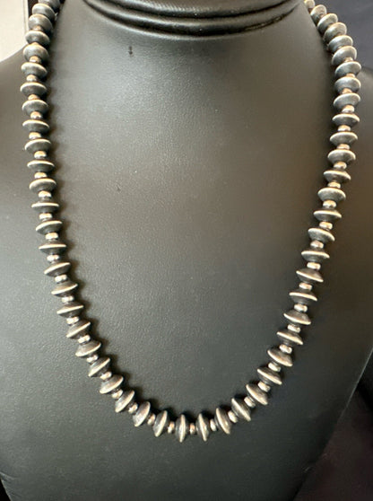 Sterling Silver Beads 8mm Rondelle Flat Sterling Silver Beads Necklace 19” 18832
