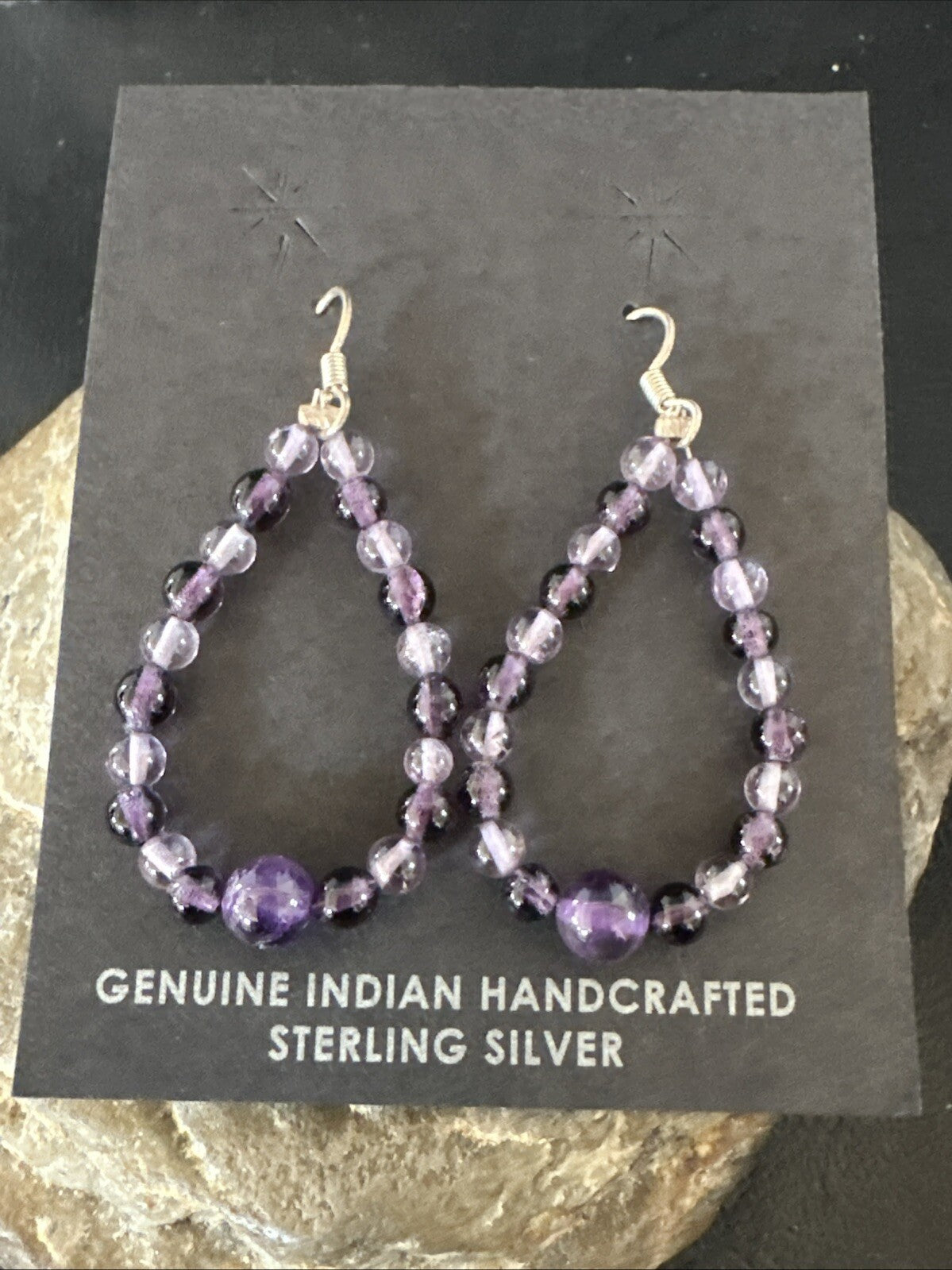 Purple Amethyst Bead Navajo Sterling Silver 1" Earrings 18639