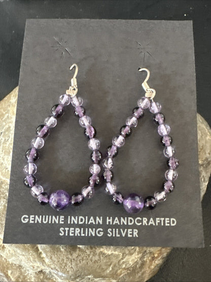 Purple Amethyst Bead Navajo Sterling Silver 1" Earrings 18639