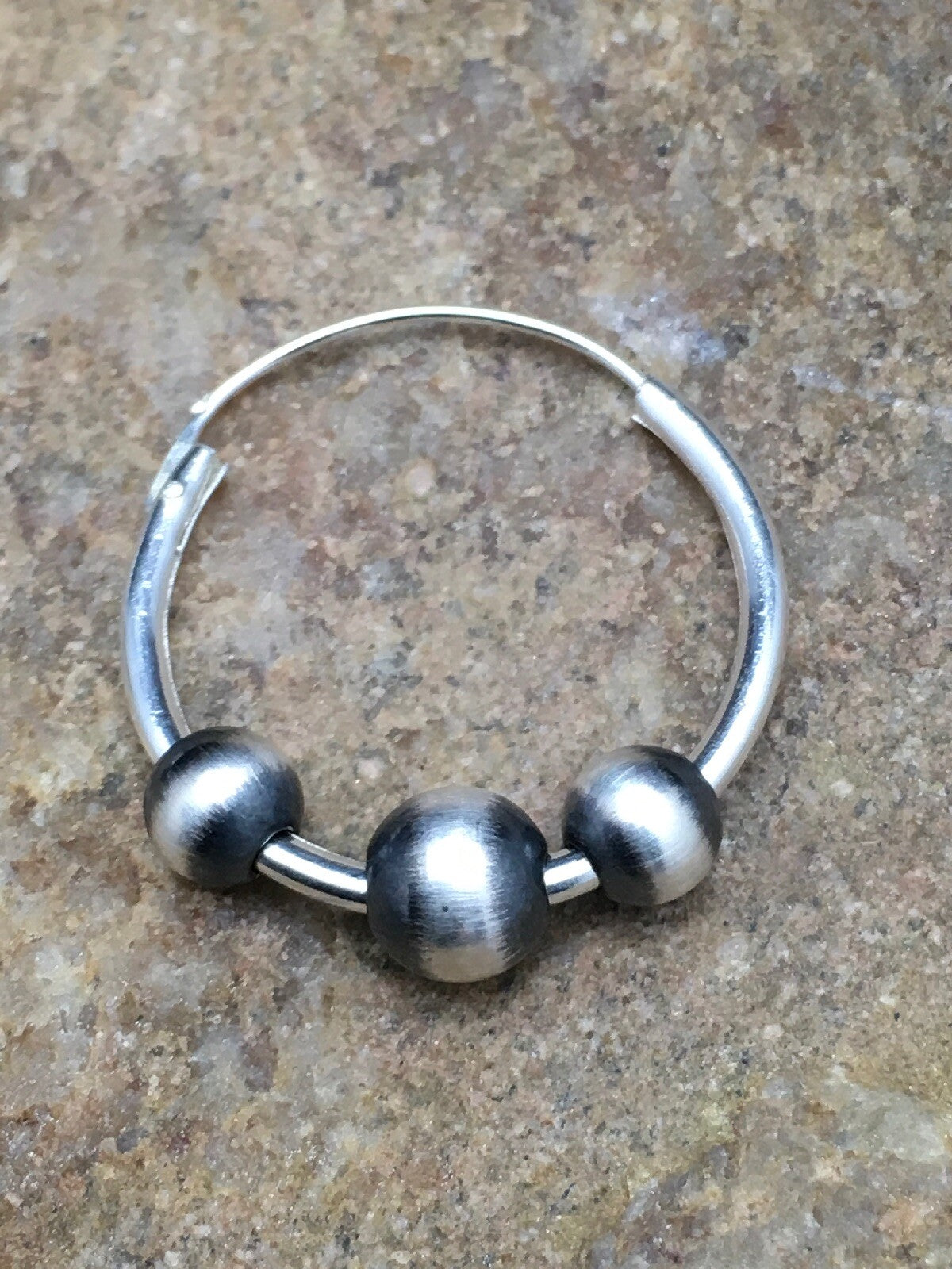 Native American Indian Hoop Sterling Silver Beads Earrings 3108