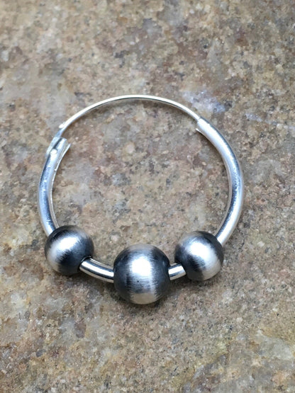 Native American Indian Hoop Sterling Silver Beads Earrings 3108
