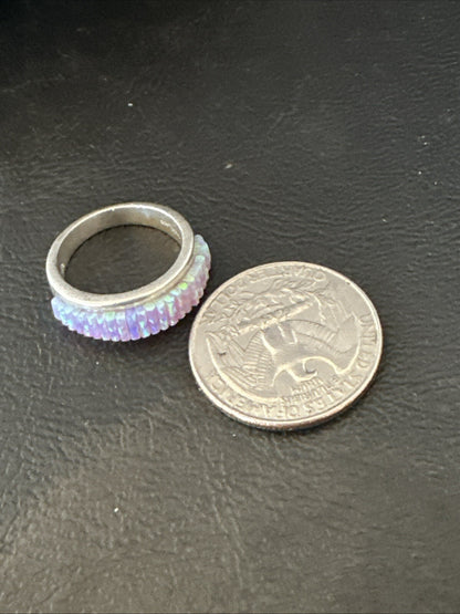 Pink Opal Navajo Sterling Silver Band Inlay Ring Size 6 18783