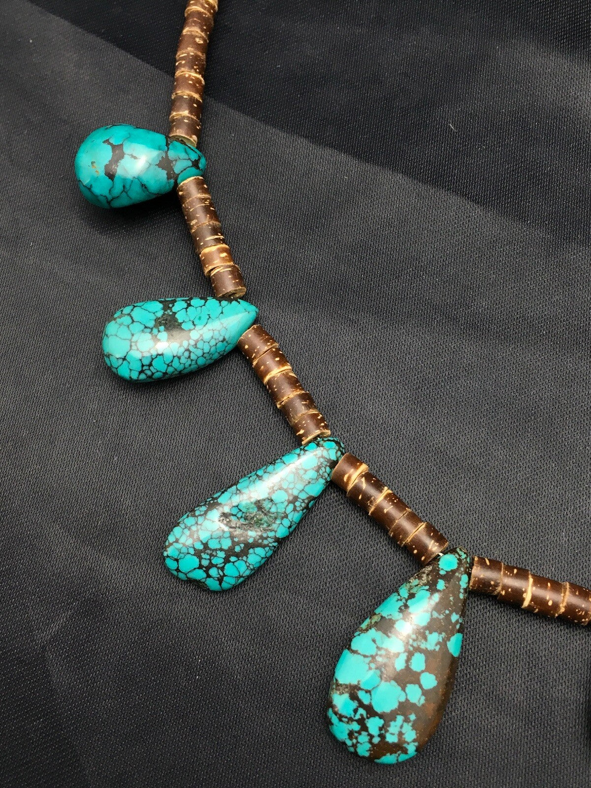 Spiderweb Turquoise & Bone Bead Navajo Pearls Sterling Silver Necklace 20" 4100