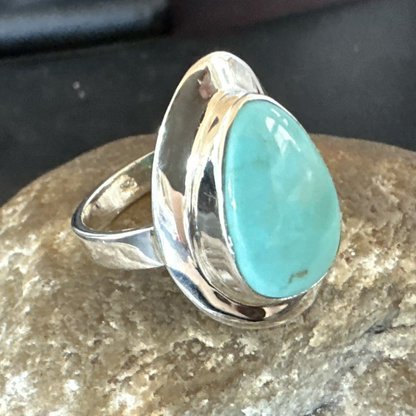 WoMens Sterling Silver Robin Egg Blue Kingman Turquoise Ring Size 8.5 17729