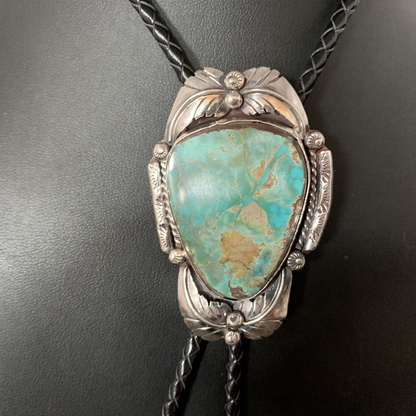 Native Mens Bolo Tie Green Royston Turquoise Sterling Silver Navajo 14108N
