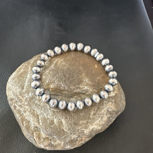 7mm Beads 7"Stretch Beads Bracelet | Sterling Silver | Authentic Native American Handmade | 90702
