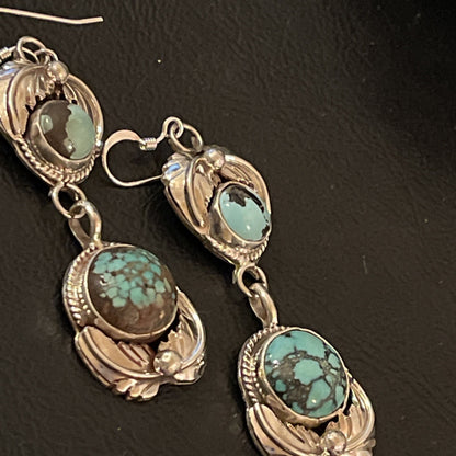 Womens Blue Spider Web Turquoise Navajo Sterling Silver Dangle Earrings 1238