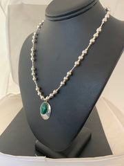 Green Malachite Pendant Navajo Necklace | Sterling Silver | Authentic Native American Handmade | 03179