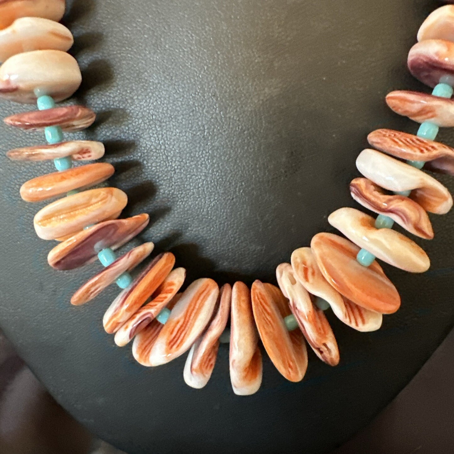 Spiny Oyster Turquoise Heishi Navajo Sterling Silver Necklace 20” 17757