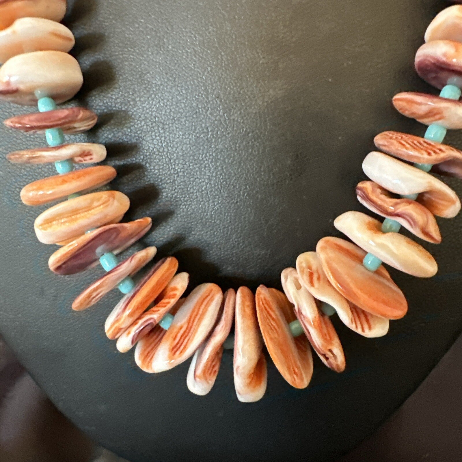 Spiny Oyster Turquoise Heishi Navajo Sterling Silver Necklace 20” 17757