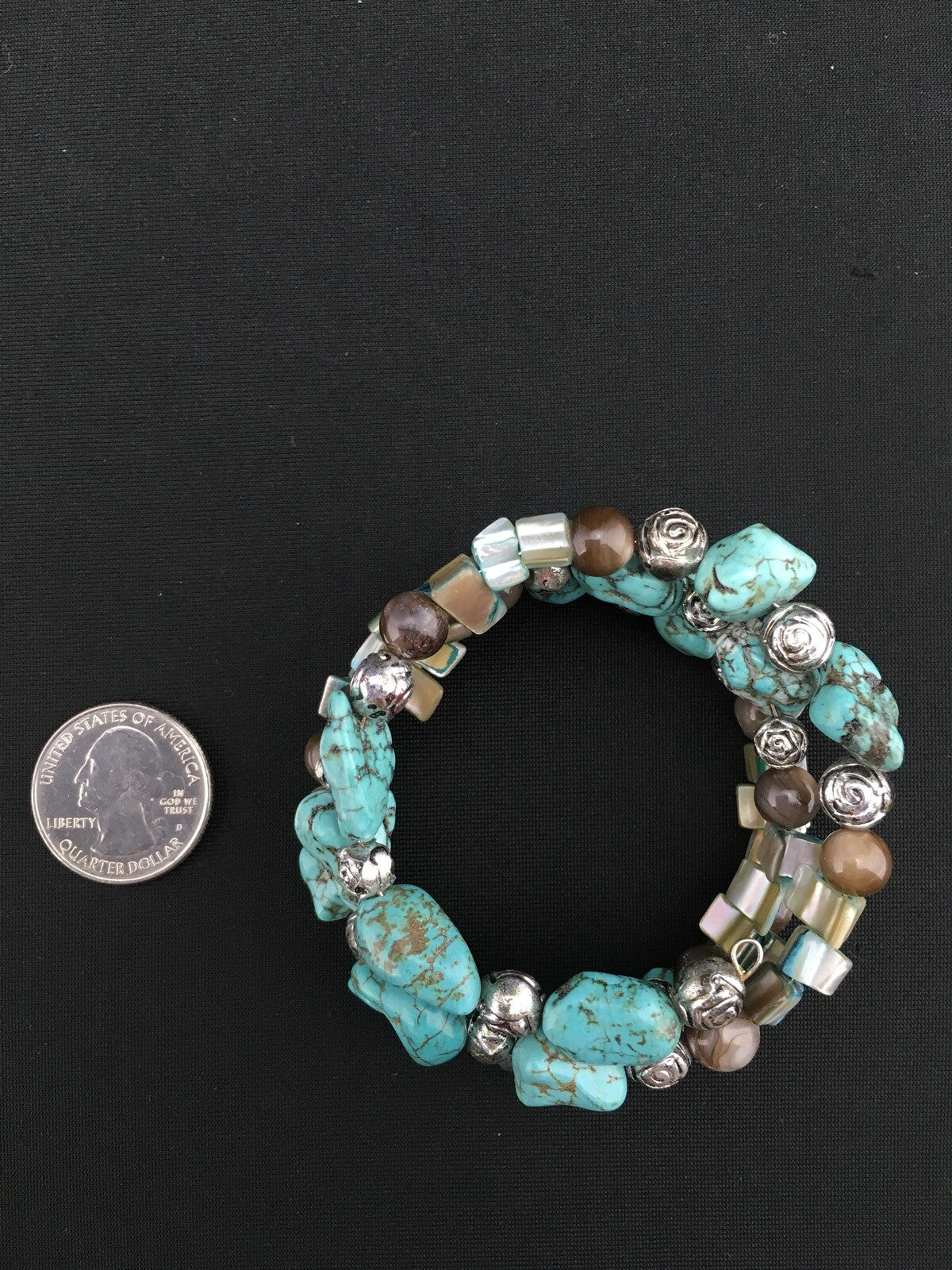 Blue Turquoise Navajo Stainless Steel Wire Bracelet 01318