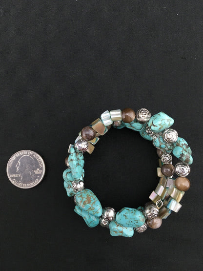 Blue Turquoise Navajo Stainless Steel Wire Bracelet 01318