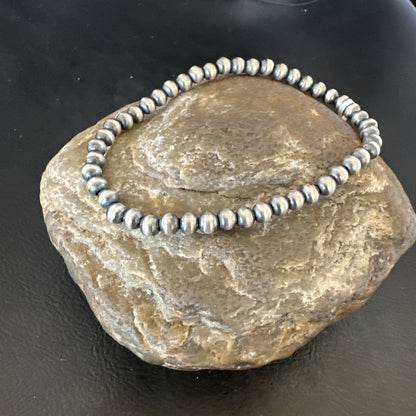 Stretch Navajo 5mm Beads 7” Sterling Silver Bracelet 90502