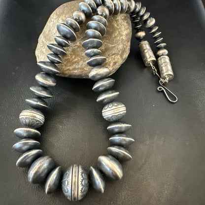 Handmade Bench Navajo Pearls Sterling Silver Bead Necklace 25” 18176